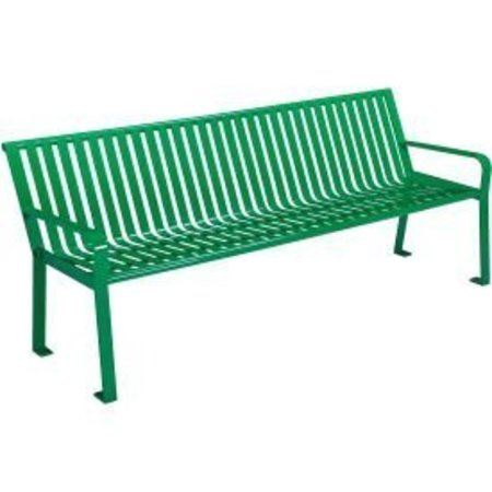 GLOBAL EQUIPMENT 8 ft. Outdoor Park Bench with Back - Steel Slat - Green 694855